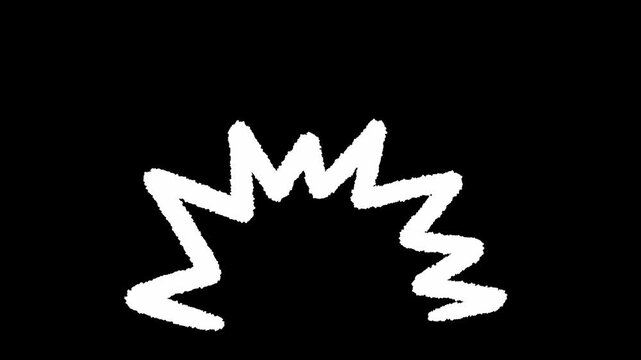 Cute doodle surprised line explosion wiggle animation stickers: Aura, smile, rough pencil crayon on a black background