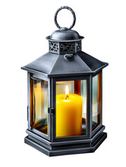 Candle lantern with metal frame isolated on transparent background