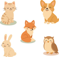 Transparent vector Cute Cartoon Animal Set with Funny Characters  Including Cat Dog Rabbit Bear and Panda