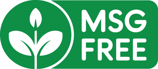 MSG Free Icon with White Plant and Letters in Green Circle and Rectangle Shape