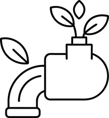 Clean line art icon of a faucet with leaves symbol isolated on transparent background