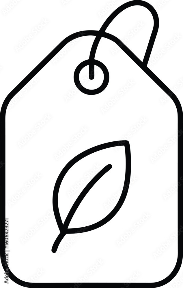Poster clean line art icon of a reusable product tag with a circular hole isolated on transparent backgroun