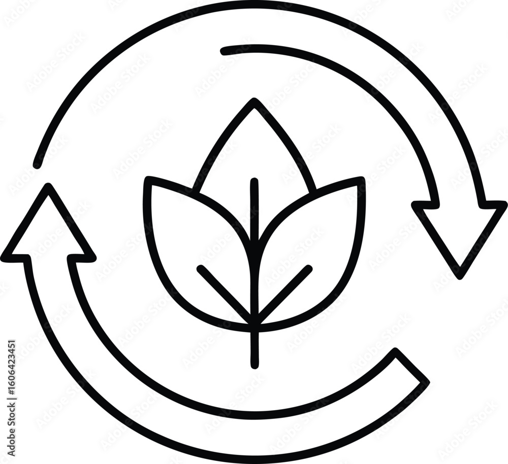 Poster clean line art icon of circular arrows indicating a process or cycle isolated on transparent backgro