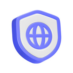 web globe icon with shield 3d rendering blue color
