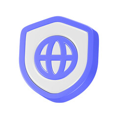 web globe icon with shield 3d rendering blue color
