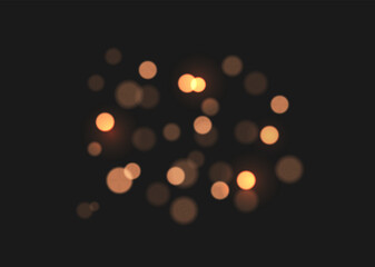 Glowing gold bokeh background. Christmas confetti yellow light and glitter texture on black backdrop. Festive sparkle. Holiday decoration for new year cards, invitations, luxury banners, advertising