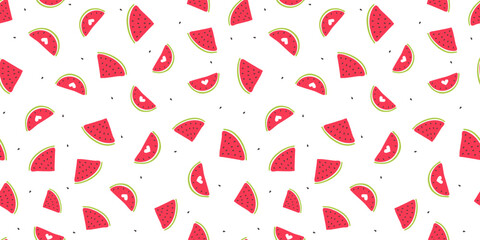 Watermelon seamless pattern. Hand drawn summer background. World watermelon day backdrop. Minimalist cute vector illustration for textile print banner cover.