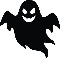 Scary Ghost Silhouette | Halloween Horror Spirit Vector Illustration | Spooky Black Ghost Clipart