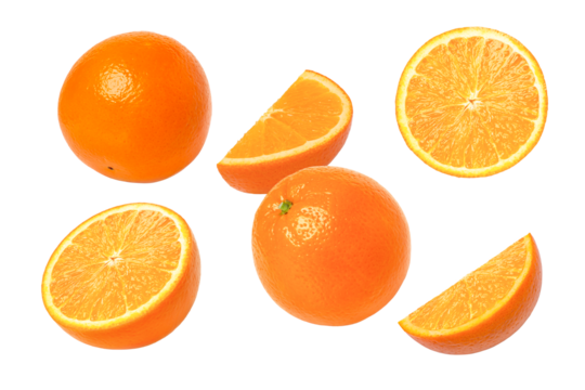 oranges fruit with orange slice isolated on transparent png background