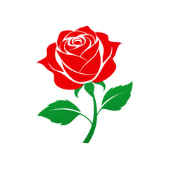 rose silhouette red petal green leaves vector