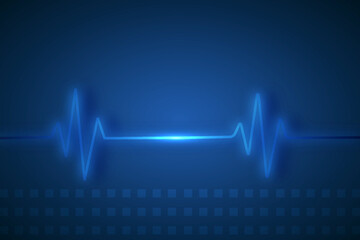Abstract digital background with glowing heartbeat lines. The lines are bright neon blue, flowing rhythmically backdrop.