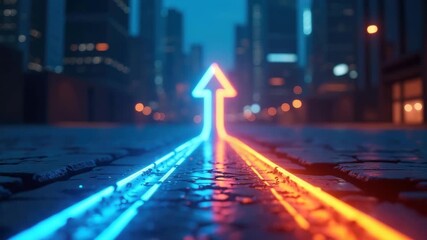 Neon Arrow Glowing City Street Background Wallpaper - Powered by Adobe