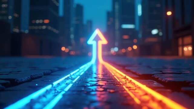 Neon Arrow Glowing City Street Background Wallpaper
