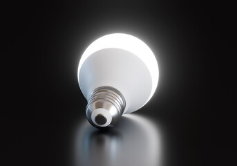 LED light bulb on black background, energy saving, idea concept