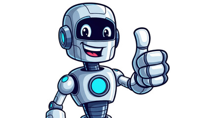 Friendly cartoon robot giving enthusiastic thumbs up gesture for positive feedback and approval
