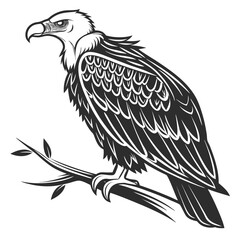 Monochrome Illustration of a Majestic Eagle Perched on a Branch, Showcasing Nature's Beauty and the Art of Wildlife Imagery