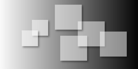 Overlapping Geometric Squares and Rectangles in Shades of Black white Evoking Order and Balance. black gradient background with transparent polygonal shapes and modern design elements. square design.
