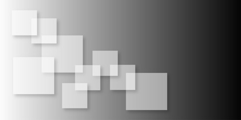 Overlapping Geometric Squares and Rectangles in Shades of Black white Evoking Order and Balance. black gradient background with transparent polygonal shapes and modern design elements. square design.