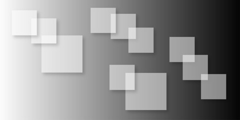 Overlapping Geometric Squares and Rectangles in Shades of Black white Evoking Order and Balance. black gradient background with transparent polygonal shapes and modern design elements. square design.