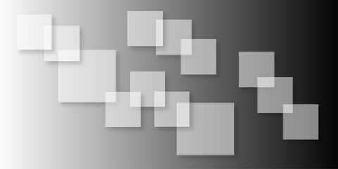 Overlapping Geometric Squares and Rectangles in Shades of Black white Evoking Order and Balance. black gradient background with transparent polygonal shapes and modern design elements. square design.
