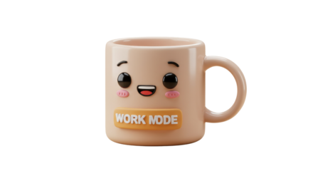 Cute kawaii mug activated for serious work, bringing cheerful productivity to your day!