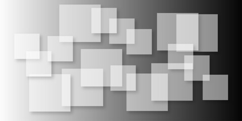 Overlapping Geometric Squares and Rectangles in Shades of Black white Evoking Order and Balance. black gradient background with transparent polygonal shapes and modern design elements. square design.
