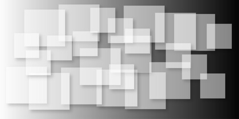 Overlapping Geometric Squares and Rectangles in Shades of Black white Evoking Order and Balance. black gradient background with transparent polygonal shapes and modern design elements. square design.