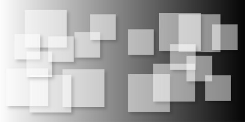 Overlapping Geometric Squares and Rectangles in Shades of Black white Evoking Order and Balance. black gradient background with transparent polygonal shapes and modern design elements. square design.