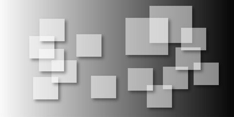 Overlapping Geometric Squares and Rectangles in Shades of Black white Evoking Order and Balance. black gradient background with transparent polygonal shapes and modern design elements. square design.