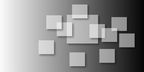 Overlapping Geometric Squares and Rectangles in Shades of Black white Evoking Order and Balance. black gradient background with transparent polygonal shapes and modern design elements. square design.