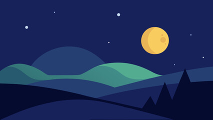 Obraz premium Night Scene with Glowing Moon and Hills