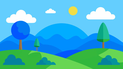 Obraz premium Cartoon Scene of Blue Hills and Trees