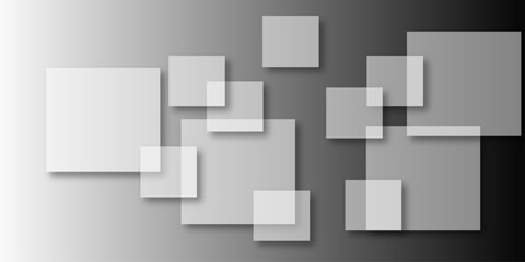 Overlapping Geometric Squares and Rectangles in Shades of Black white Evoking Order and Balance. black gradient background with transparent polygonal shapes and modern design elements. square design.