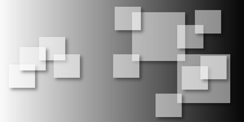 Overlapping Geometric Squares and Rectangles in Shades of Black white Evoking Order and Balance. black gradient background with transparent polygonal shapes and modern design elements. square design.