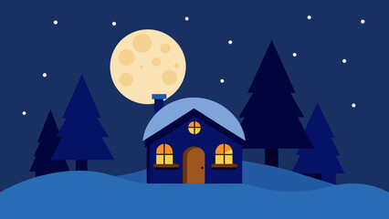 Fototapeta premium Full Moon Over a Cozy Christmas Cottage