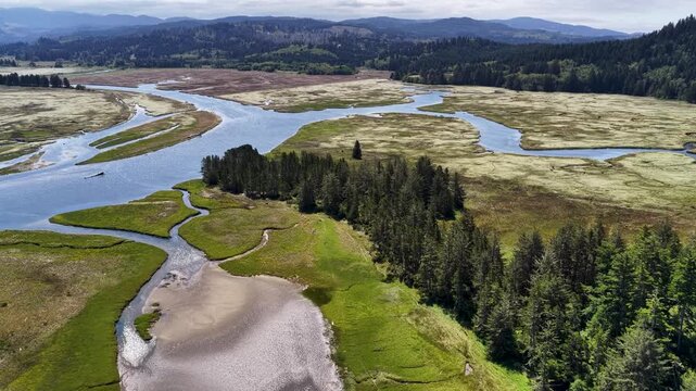 Salmon River Estuary & Pacific Outlet near Cascade Head Preserve, Oregon - 4 Aerial Clips - All video shot from outside Cascade Head Preserve, no flying done over restricted area