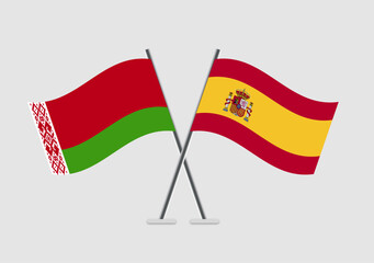 Belarus and Spain vector flags showing agreement and unity