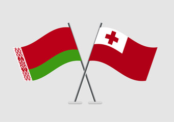 Belarus and Tonga vector flags laid in formal graphic tone