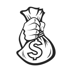 Hand clutching a money bag with a dollar sign symbol vector