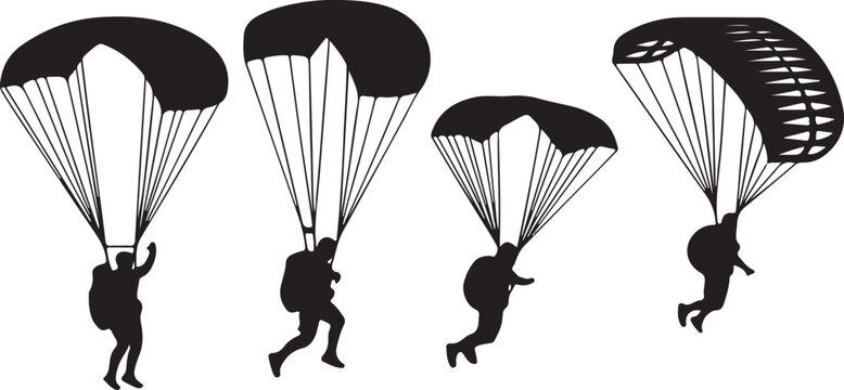 sky driving parasuit silhouette vector icon illustration