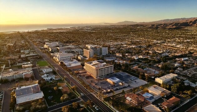 Golden Hour in Walkable Downtown Culver City Street Scene
