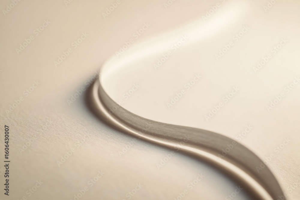 Poster a distant view of a drawing featuring a long pale line gracefully curving across a smooth surface, i