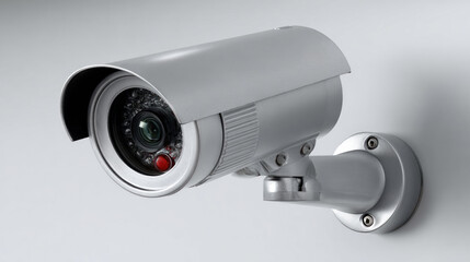 A digital home security camera is securely mounted on a white wall, providing surveillance for safety and monitoring of the area