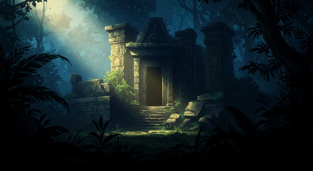 Obraz premium Ancient Ruins in a Dark Jungle