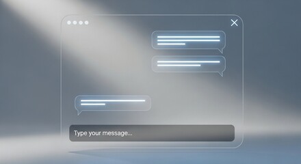 Transparent chat interface with message bubbles and input field on a gradient background scene view