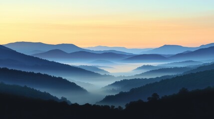 Fototapeta premium Misty mountain range at dawn.