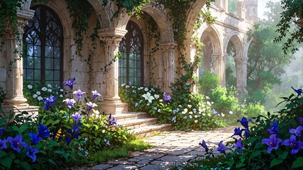 Fototapeta premium Ethereal Gothic Garden with Purple Irises