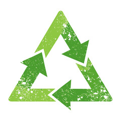 Green distressed recycling symbol with arrows
