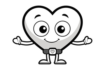 Happy cartoon heart character with open arms and a belt