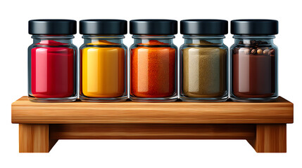 Compact spice rack with spice jars isolated on transparent background